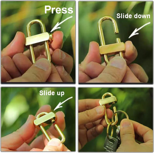 Brass Key Chain with 3 Rings - Keychain Hook by Pressing Side Button Slide Up and Down to Lock Buckle for Keys...
