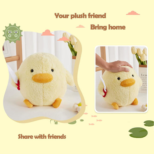 11'' Cute Duck with Knife Plush,Duck Stuffed Animals Soft Toys Yellow Duckling Duckie Plushies Throw Pillow Funny Cuddly Gifts for Kids Boys Girls...