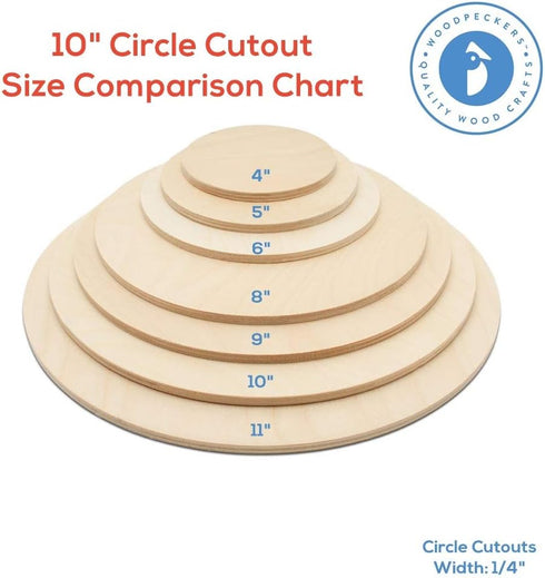 Wood Circles 10 inch, 1/4 Inch Thick, Birch Plywood Discs, Pack of 1 Unfinished Wood Circles for Crafts, Wood Rounds by Woodpeckers...