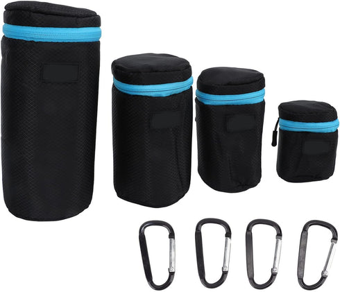 4Pcs Camera Lens Pouch, DSLR Camera Lens Pouch Neoprene Waterproof Lens Bag Zipper Bag with Metal Hook for Camera Lens...