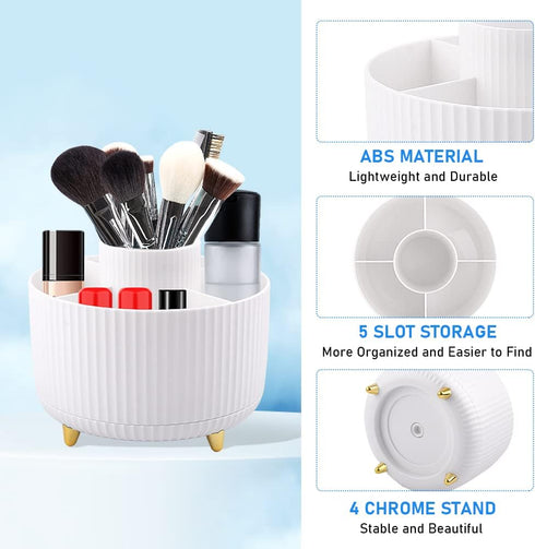 Makeup Brush Organizer,With A Stainless Steel Makeup Sponge Holder,360° Rotating Makeup Organizer,5 Slot Makeup Brushes Cup,Cosmetic Storage,Desk ...