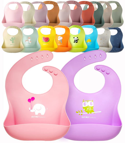 2-Pack Waterproof Silicone Baby Bib Lightweight Comfortable Easy-Wipe Clean (Purple/Light Pink, Large)...