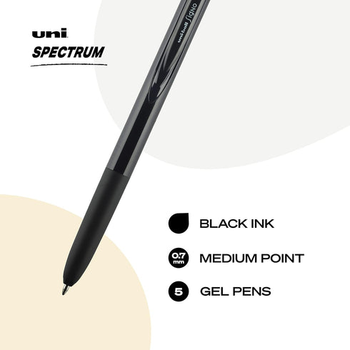 Uniball Signo Spectrum Retractable Gel Pen, 5 Black Pens, 0.7mm Medium Point Gel Pens| Office Supplies, Ink Pens, Colored Pens, Fine Point, Smooth...