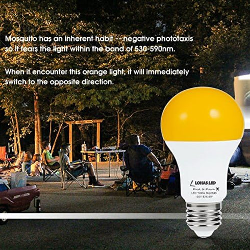 L LOHAS LED 40W Equivalent A19 Amber Porch Light Bulbs, 6W Dusk to Dawn Sensor Yellow Bug Light Bulbs for Outdoor, 2000K E26, 4 Pack...
