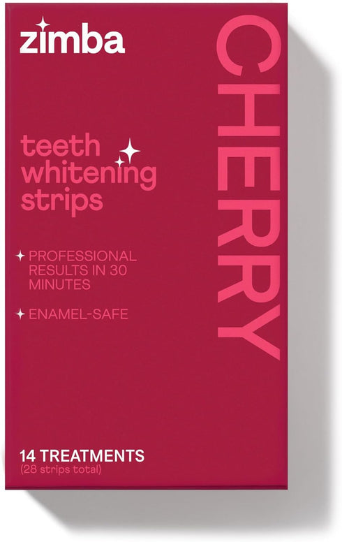 New Zimba Cherry Flavored Teeth Whitening Strips | Vegan, Enamel Safe Hydrogen Peroxide Teeth Whitener for Coffee, Wine, Tobacco, and Other Stains...