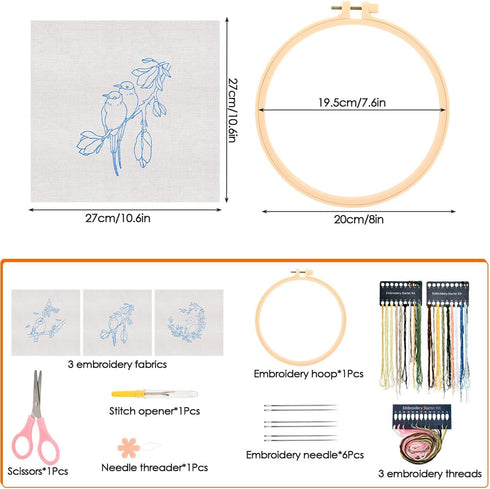FOCCTS Hummingbird and Flower Embroidery Kit, DIY Embroidery Kits with Patterns and Instructions Hoops Needles Threads, Embroidery Starter Kit for...