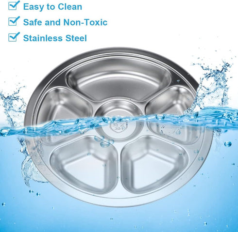 Litewoo Stainless Steel Round Divided Plate 6 Sections...