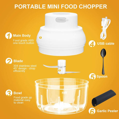 Electric Garlic Chopper Mini, Garlic Masher Crusher Mincer, Mini Food Processor Small with Garlic Peeler And Spoon, 100ML/3.3FL OZ, White...