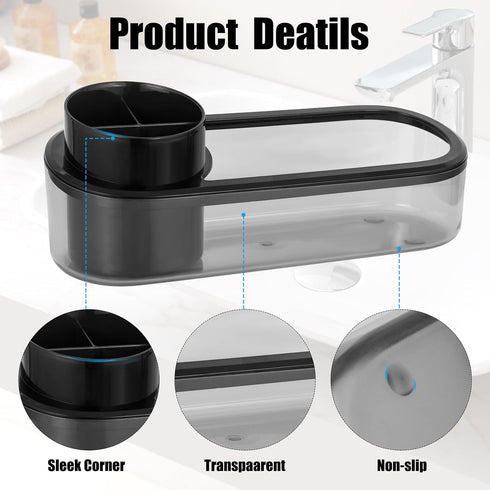 Black Toothbrush Holder for Bathroom,Detactable Bathroom Tray for Men,Electric Tooth Brushing Holder,Bathroom Countertop Organizer,Tooth Brush Too...