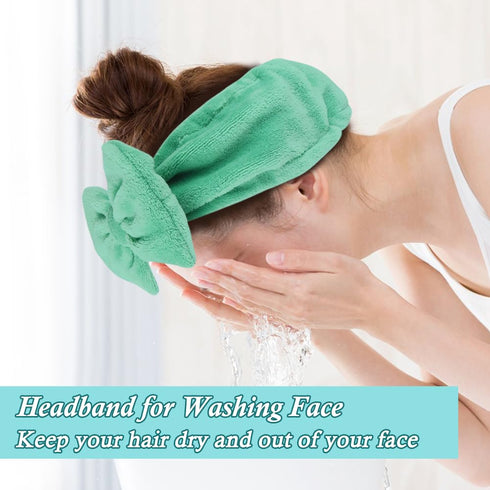 Shintop Face Wash Headband, Soft Makeup Headband with Cute Bow Elastic Spa Headband for Skincare Facial Mask Showers (Pea Green)...