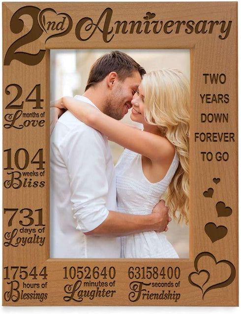 KATE POSH 2nd Anniversary Engraved Picture Frame, 2 years together as Husband and Wife, Boyfriend and Girlfriend, 2 Years of Marriage, Happy secon...