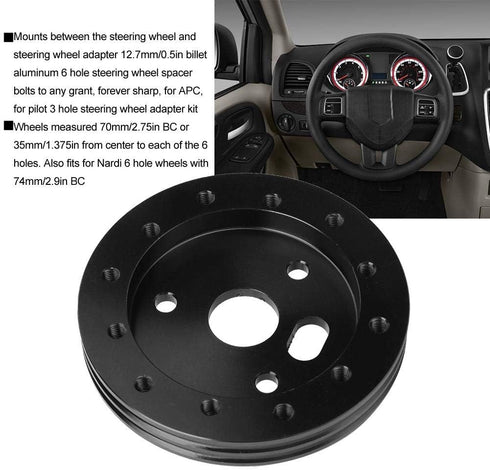 KIMISS Steering Wheel Pad, Universal Steering Wheel to Grant 3 Hole 0.5in Hub Spacer Pad for 6 Hole Adapter(Black)...