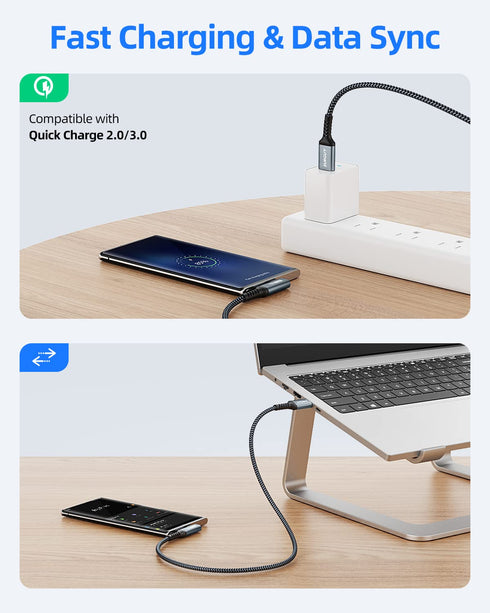 SUNGUY 10Gbps Android Auto USB C Cable 1FT, Right Angle USB C 3.1 Gen 2 Fast Charge, USB C CarPlay Cable, Compatible with iPhone 15/15 Pro Max, Sa...