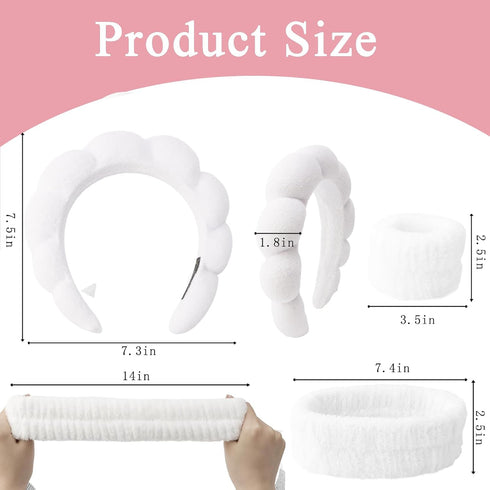 Skincare Headband Wrist Bands for Washing Face, Sponge Spa Face Wash Headband & Wristband Gift Set, Puffy Makeup Headbands Hair Band for Women for...