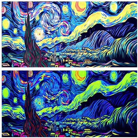 48X24IN Blacklight Vincent Van Gogh Black Light Aquarium Background, UV Fish Tank Background Art Star Oil Painting Terrarium Background with 10 EV...