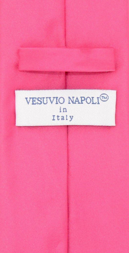 Vesuvio Napoli NeckTie Solid HOT PINK FUCHSIA Color Men's Neck Tie, Hot Pink Fuchsia Fuschia, One Size...