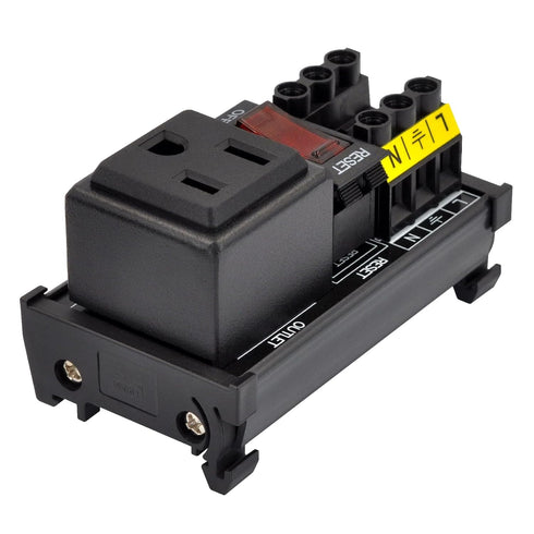 DIN Rail Mount AC 120V NEMA 5-15R Single Receptacle Outlet Power Strip Module, with Rocker Switch Thermal Circuit Breaker Overload Protector...