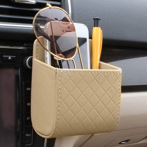 RED SHIELD Car Auto Air Vent Leather Tidy Storage Hanging Bag Case Organizer for Keys, Coin, Cell Phone & Glasses. Universal Vehicle Small Bucket ...