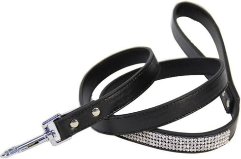 Scicalife PU Leather Dog Leash Training Walking Pet Leash Products Colorful Walking Leashes with Sparkly Studded Rhinestone for Cats or Dogs (Blac...