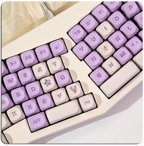 PBT Cute Bunny MOA XDA Round Purple keycap Set for Girl Kids Custom Keyboard for Gateron Kailh Cherry Mx Switches ANSI Layout Mechanical Custom Ke...