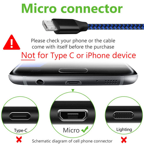 Micro USB Cable, 3Pack 10FT Android Charger Cable Long Nylon Braided Sync and Fast Charging Cord Compatible with Samsung Galaxy S7 S6 Edge, Androi...