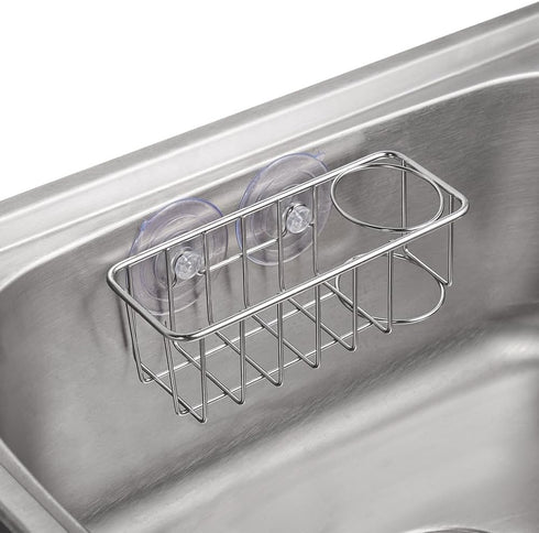 Sink Caddy Sponge Holder for Kitchen Sink 2 Suspension Options(Suction Cups and Adhesive Hook), SUS304 Stainless Steel, Silver...