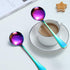 Berglander Rainbow Soup Spoons of 4, 7.5" Stainless Steel Titanium Plating, Multicolor Round, Easy To Clean, Dishwasher Safe...