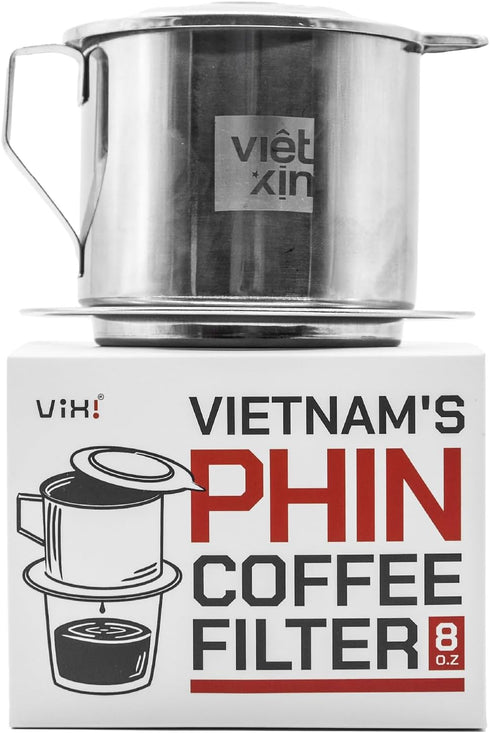 VIXI Vietnamese Coffee Filter: 8 oz, Vietnamese Phin Maker, Asian Coffee Dripper, Perfect Cup of Phin Coffee, Stainless Steel, Gravity Insert, Reu...
