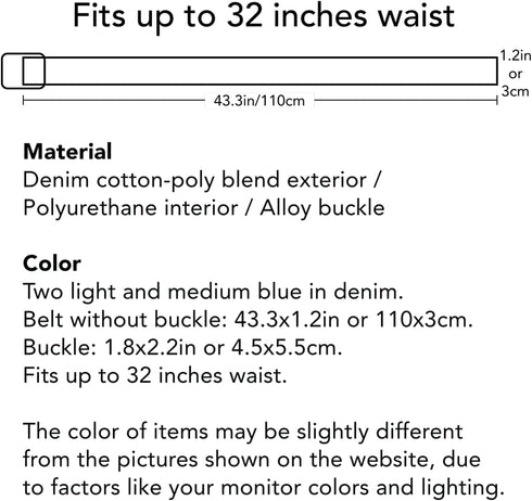 DenimDen 2 Pack Womens Denim Belts for Blue Jeans Belts Fashion Waist Belt for Ladies Pants Dresses...