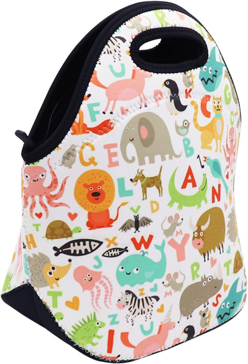 Neoprene Lunch Bag for Kids, Insulated Lunch Box Tote for Women Men Adult Teens Boys Teenage Girls Toddlers (Alphabet Animals)...
