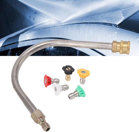 Pressure Washer Extension Wand, 45 Degree Curved 1/4 Inch Quick Connect Erosion Resistant 4000psi Pressure Washer Spray Lance for Hard to Touch Ar...