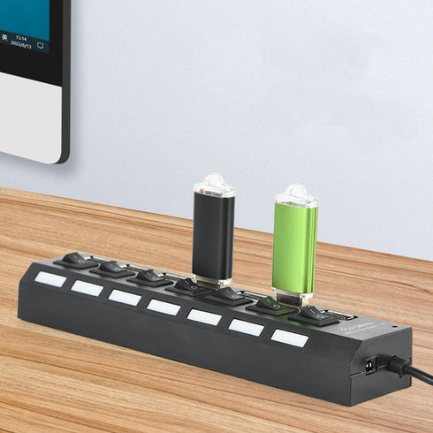 7-Port USB Hub with ON/Off Switch, Black...