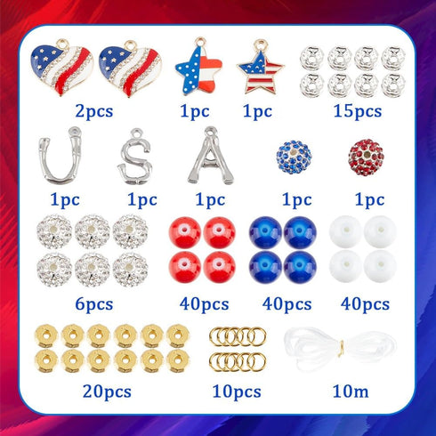 SUNNYCLUE 180Pcs DIY 6 Sets USA Bracelets American Flag Charms Beading Bracelet Making Kit 10mm Red Blue White Beads 4th of July Independence Day ...