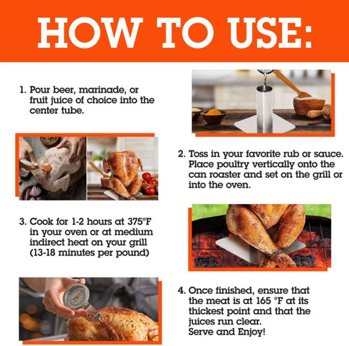Camerons Beer Can Roaster - Stainless Steel BQQ Grill Chicken Roaster - Enhance Meal Flavor with Juicy Poultry on Barbecue Beer Stand - Indoor & O...