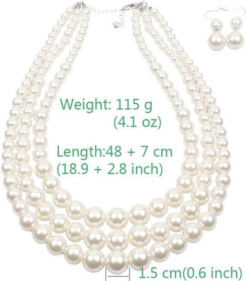 Simulated Pearl Chokers Multi-Layer Pearl Necklace Multi-Strand Pearl Statement Bridal Choker Necklace for Wedding Party Jewelry 20s Flapper Neckl...