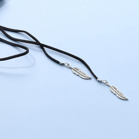 Boho Velvet Necklace Layered Black Suede Cord Choker Necklace Gothic Long Necklaces Chain Tassel Feather Drop Chain Necklace Jewelry for Women...