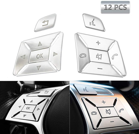 Steering Wheel Button Trim Cover Stickers Inner Car Decoration Fit for Mercedes Benz E C G Class W204 2012-2016 Interior Accessories Silver - 12Pc...