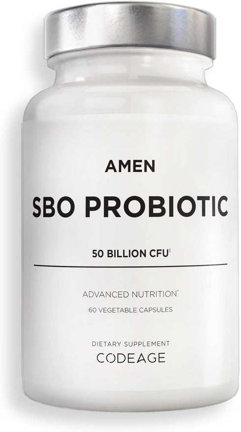 Amen Probiotics Supplement, SBO Probiotic and Organic Prebiotics, 50 Billion CFUs, Shelf Stable, No Refrigeration Required, Flora Daily Probiotic ...