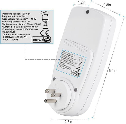 US Plug Multi Functional Power Meter with Backlight Monitor, Voltage Electricity Power Measurement Socket Outlet, Home Tools Kits...