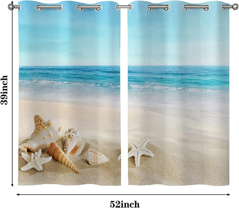 ALALAL Beach Bathroom Curtains, Summer Tropical Starfish Seashell Kitchen Curtains, Grommet Privacy Curtain for Small Window, Café, Bath, Laundry,...