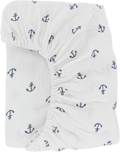 Synrroe Fitted Muslin Crib Sheets, Stretchy Crib Bed Sheets for Babies Boys, Super Soft and Comfortable 100% Cotton Bed Sheets Double Layers (Anch...