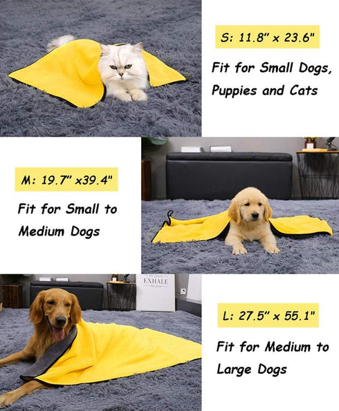 Dog Bath Towel - Super Absorbent Microfiber Dog Towel for Small Dogs and Cats, Yellow & Grey 11.8" x 23.6"...