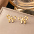 Gold Bow Earrings Necklace Bracelet Jewelry Set for Women-Ribbon Bowknot Stud Earrings Pendant Choker Necklace Bracelet 18K Gold Plated Bow Valent...