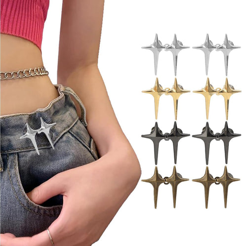 Jeans Button, 8 Sets Adjustable Star Button for Jeans, Detachable Decorative Waist Buckles, Perfect Fit Tighten Waist Adjustment Instant Button Pi...