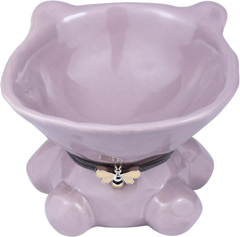Ceramic Raised Cat Bowls for Indoor Cats Cute Elevated Cat Food Bowls 5.4 Inch Wide Whisker Friendly Purple Cat Water Bowl Dishwasher and Microwav...