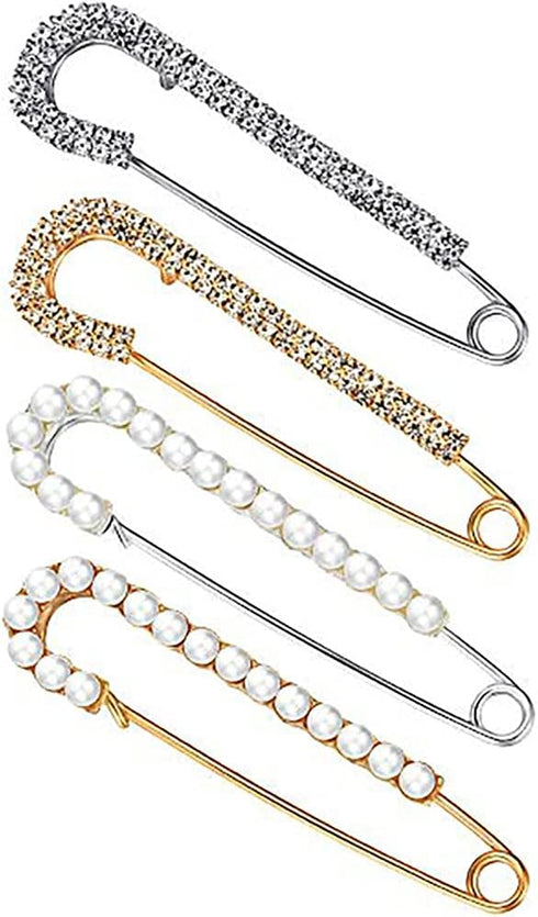 4 Pieces Brooch Pins Sweater Shawl Clips BlingBling Faux Crystal and Pearl Brooches for Women Girls 2 Styles...