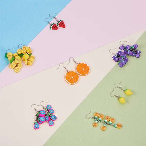 SUNNYCLUE 1 Box DIY 7 Pairs Thanksgiving Day Harvest Themed Earrings Polymer Clay Cluster Fruit Dangle Earring Making Kits Polymer Clay Fruit Bead...
