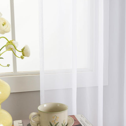 Sheer White Curtains, Sheer Curtains 63 inch Length 2 Panels Set, Rod Pocket Voile Fimly Sheer Drapes for Living Room/Bedroom, Light Filtering Cur...