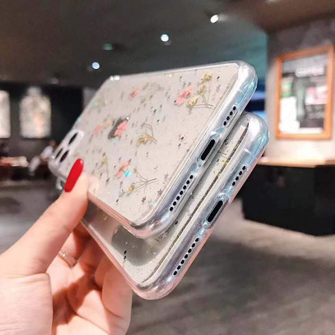 YTanazing Flower for iPhone 12 Pro Max Cute Case Real Flower Glitter Floral Design Slim Shockproof Soft Flexible Clear TPU Back Phone Cove for iPh...