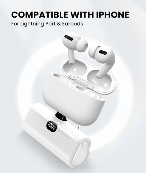White Small Battery Charger for iPhone, Mini Portable Charger with Builtin Metal Stand, 5000mAh Ultra-Compact Power Bank?100%-0%? Digital Display ...